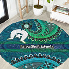 Torres Strait Islands Round Carpet Dhari Emblem Vibrant Teal Indigenous