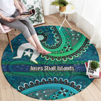 Torres Strait Islands Round Carpet Dhari Emblem Vibrant Teal Indigenous