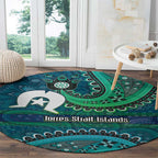 Torres Strait Islands Round Carpet Dhari Emblem Vibrant Teal Indigenous
