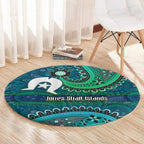 Torres Strait Islands Round Carpet Dhari Emblem Vibrant Teal Indigenous