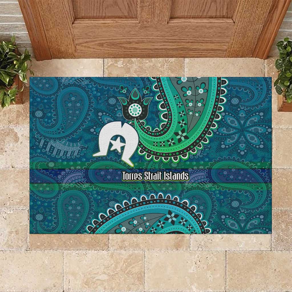 Torres Strait Islands Rubber Doormat Dhari Emblem Vibrant Teal Indigenous