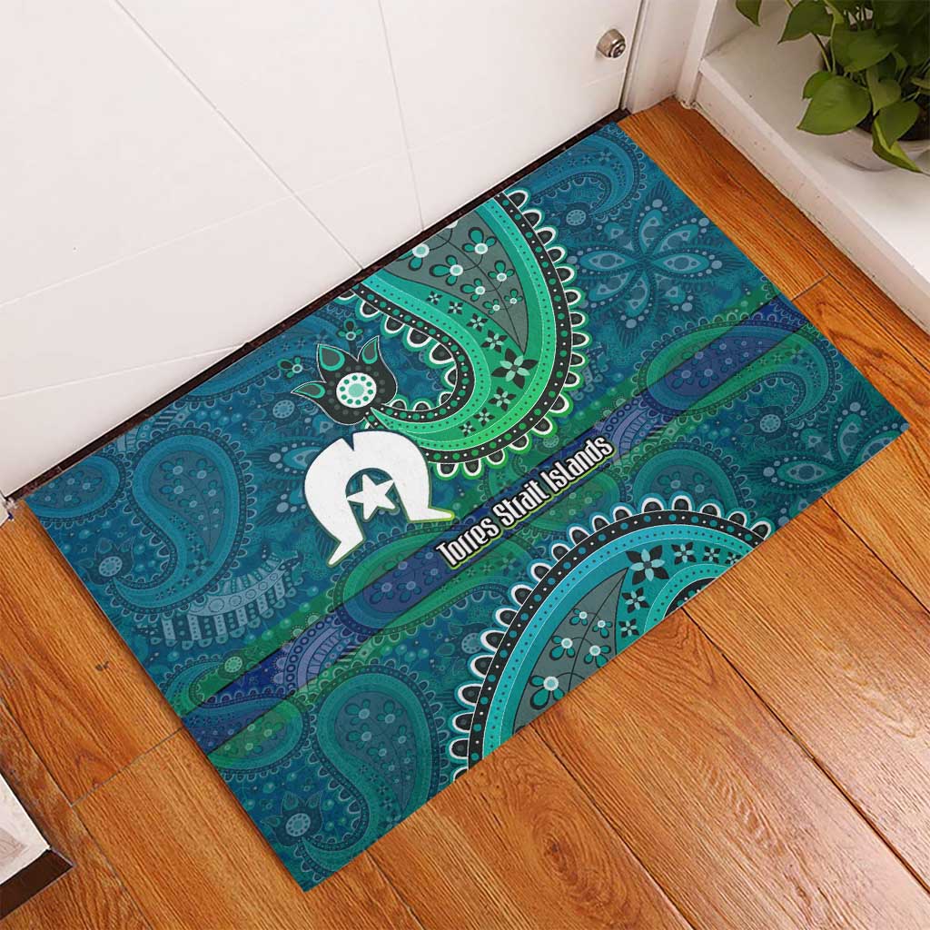 Torres Strait Islands Rubber Doormat Dhari Emblem Vibrant Teal Indigenous