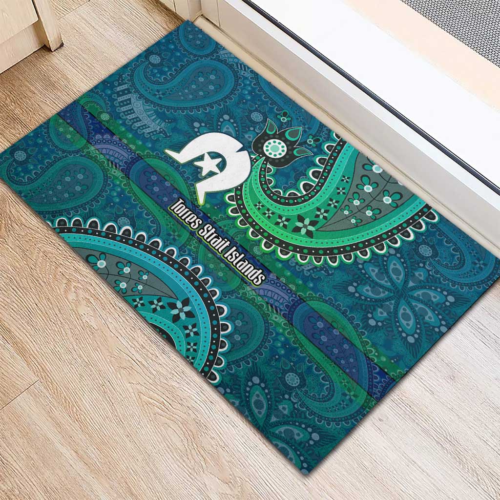Torres Strait Islands Rubber Doormat Dhari Emblem Vibrant Teal Indigenous