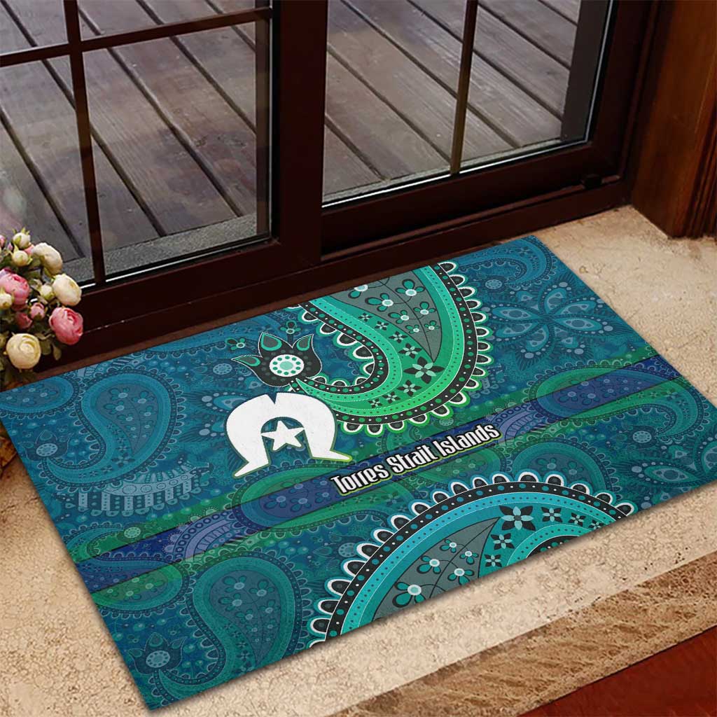 Torres Strait Islands Rubber Doormat Dhari Emblem Vibrant Teal Indigenous