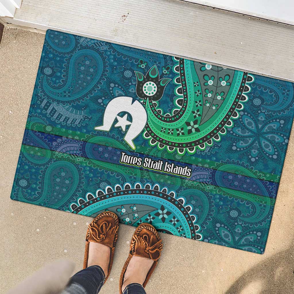 Torres Strait Islands Rubber Doormat Dhari Emblem Vibrant Teal Indigenous