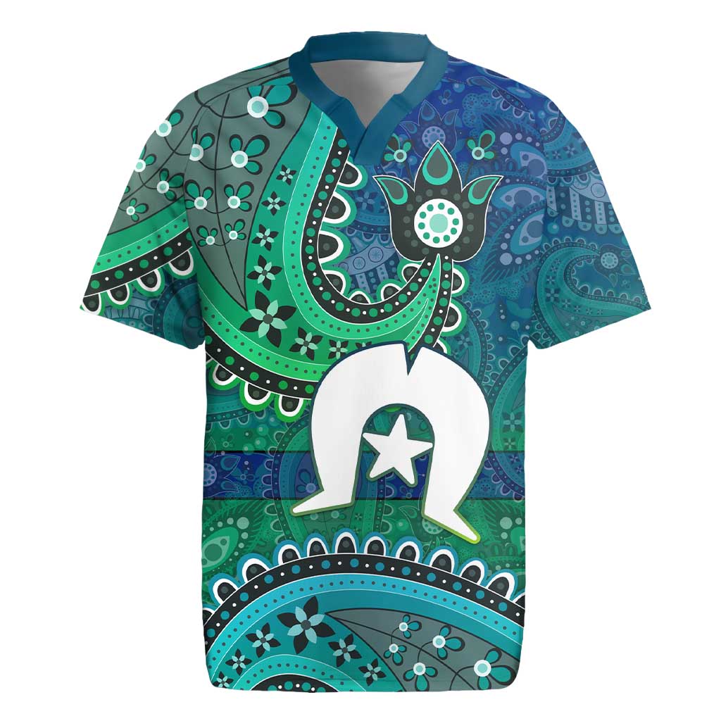 Torres Strait Islands Rugby Jersey Dhari Emblem Vibrant Teal Indigenous