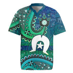 Torres Strait Islands Rugby Jersey Dhari Emblem Vibrant Teal Indigenous