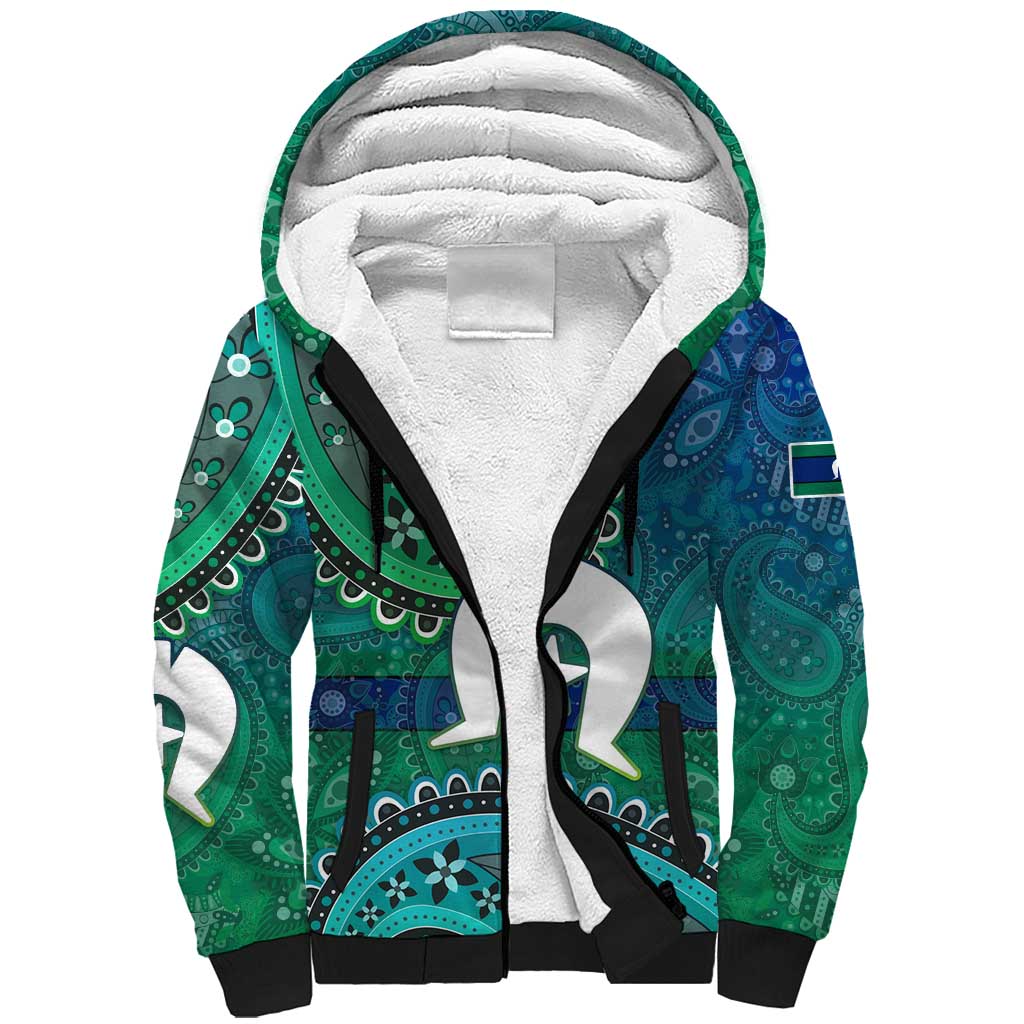 Torres Strait Islands Sherpa Hoodie Dhari Emblem Vibrant Teal Indigenous