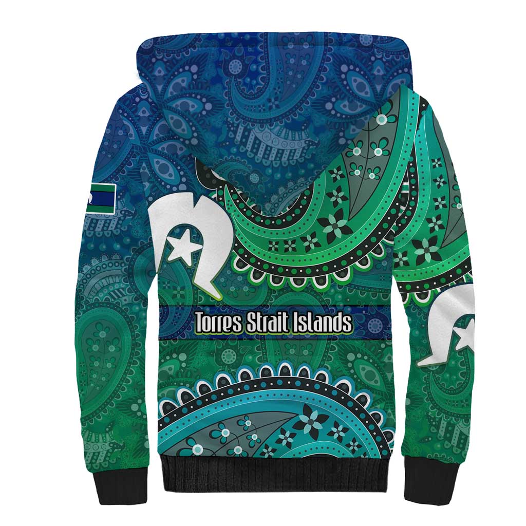 Torres Strait Islands Sherpa Hoodie Dhari Emblem Vibrant Teal Indigenous
