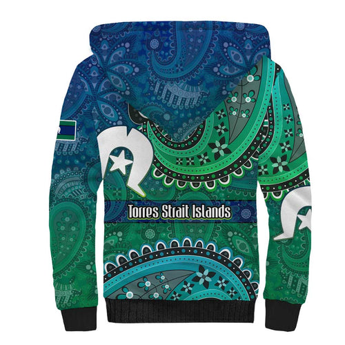 Torres Strait Islands Sherpa Hoodie Dhari Emblem Vibrant Teal Indigenous