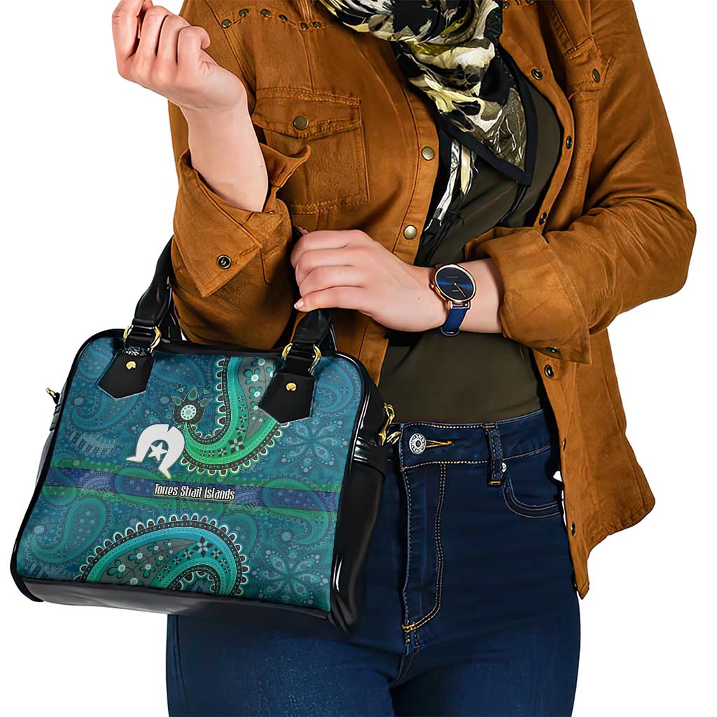 Torres Strait Islands Shoulder Handbag Dhari Emblem Vibrant Teal Indigenous
