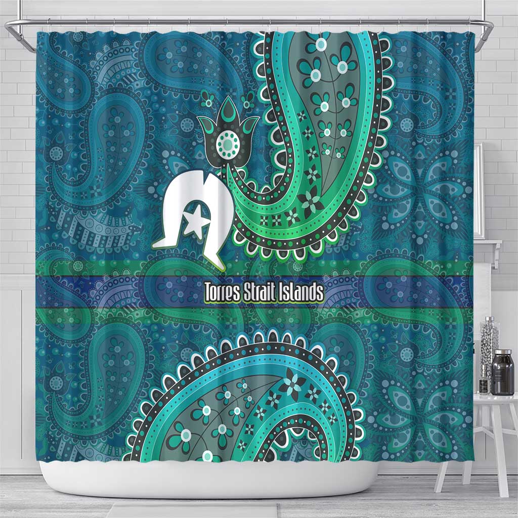 Torres Strait Islands Shower Curtain Dhari Emblem Vibrant Teal Indigenous