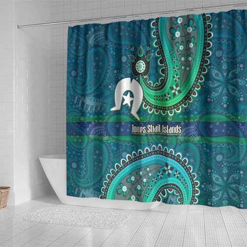 Torres Strait Islands Shower Curtain Dhari Emblem Vibrant Teal Indigenous