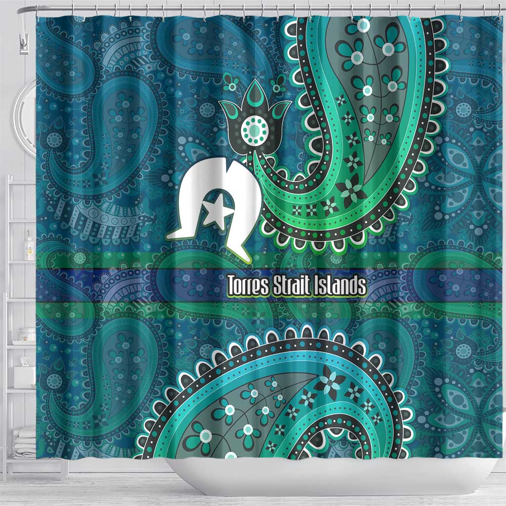 Torres Strait Islands Shower Curtain Dhari Emblem Vibrant Teal Indigenous