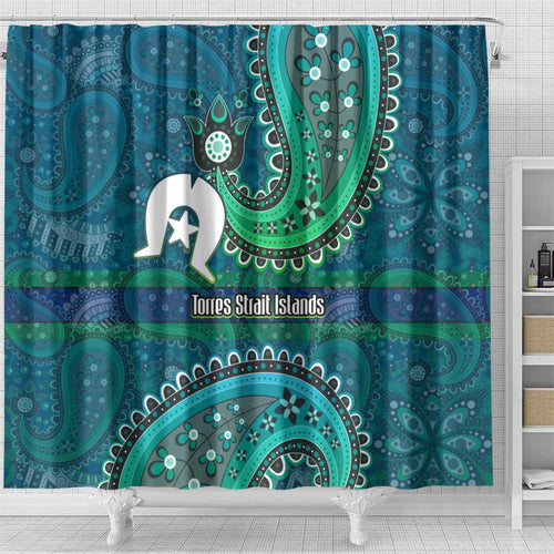 Torres Strait Islands Shower Curtain Dhari Emblem Vibrant Teal Indigenous