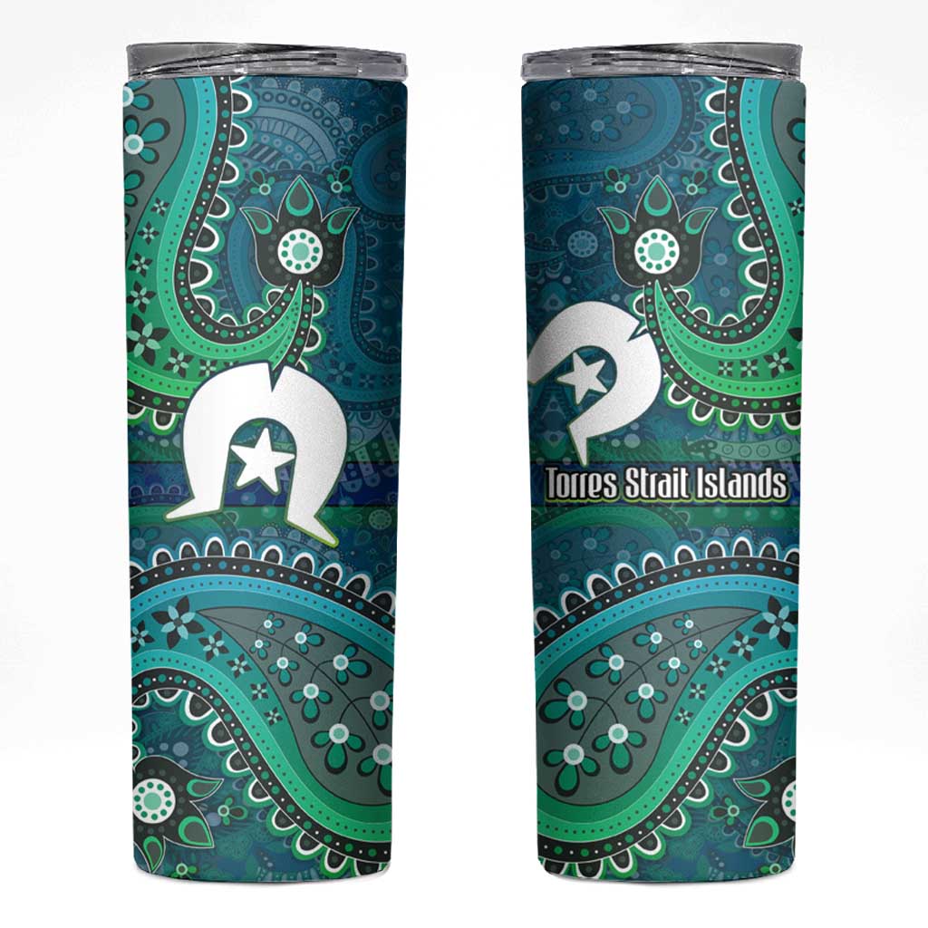 Torres Strait Islands Skinny Tumbler Dhari Emblem Vibrant Teal Indigenous