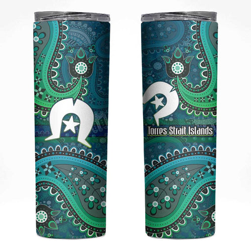 Torres Strait Islands Skinny Tumbler Dhari Emblem Vibrant Teal Indigenous