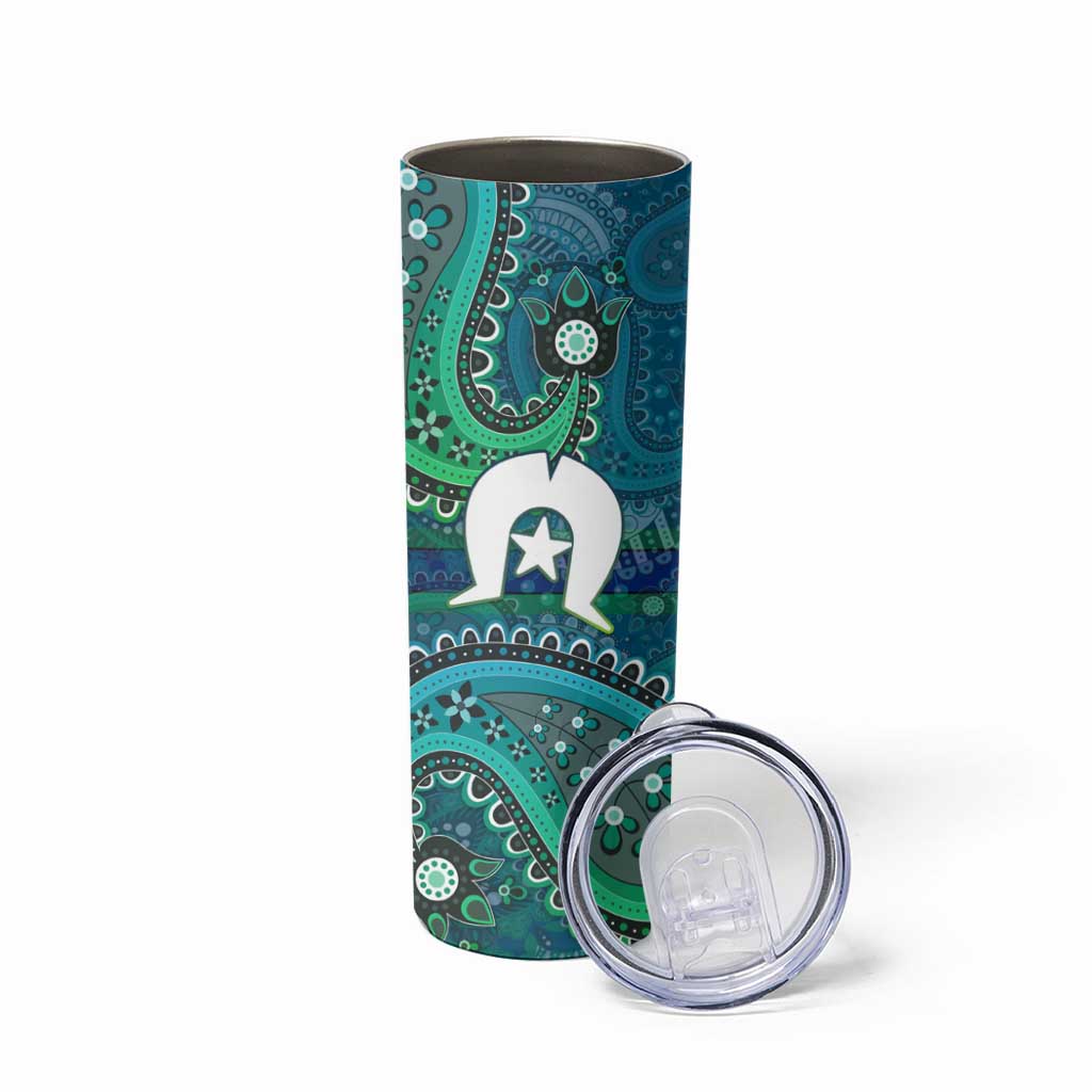 Torres Strait Islands Skinny Tumbler Dhari Emblem Vibrant Teal Indigenous