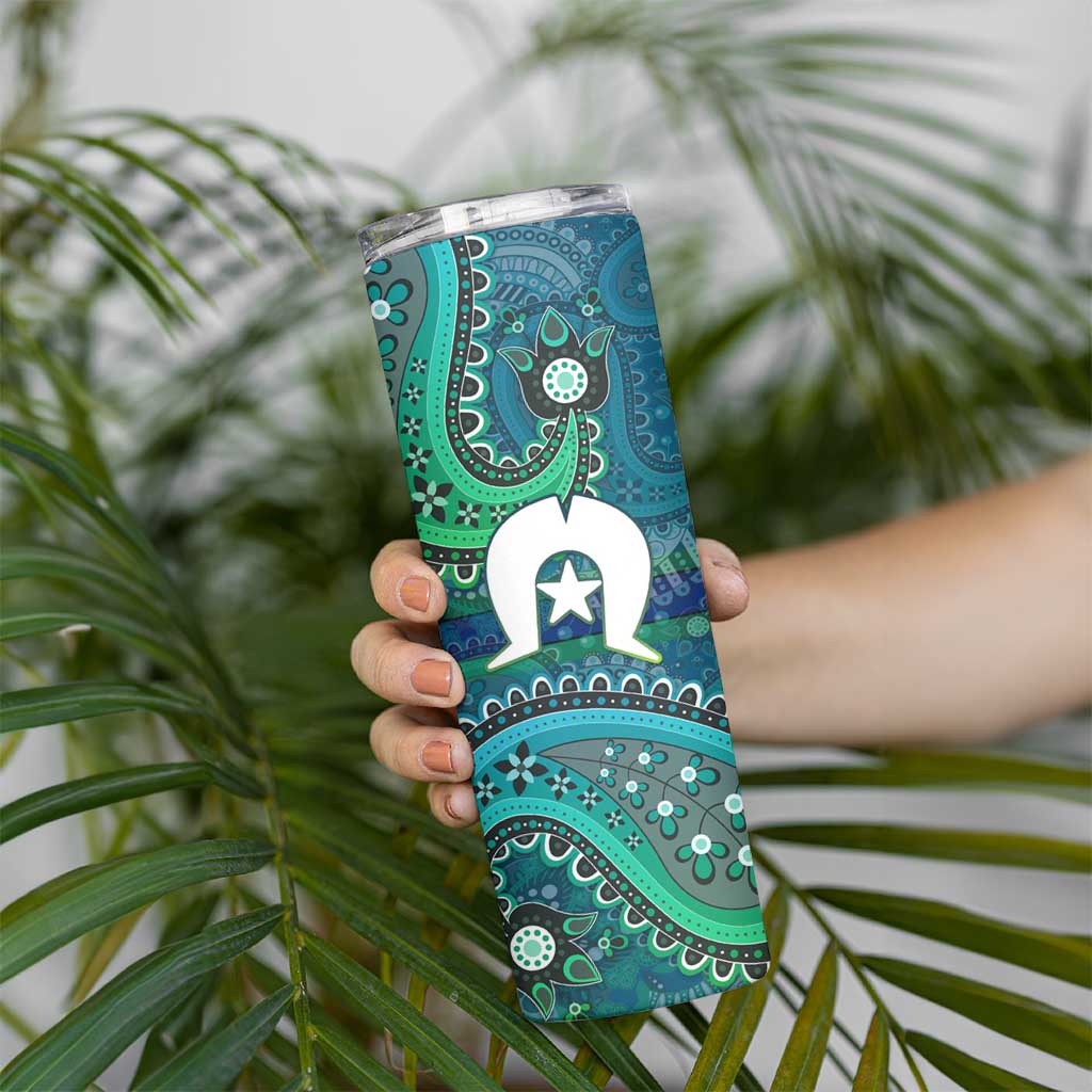 Torres Strait Islands Skinny Tumbler Dhari Emblem Vibrant Teal Indigenous