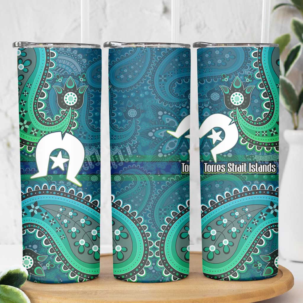 Torres Strait Islands Skinny Tumbler Dhari Emblem Vibrant Teal Indigenous