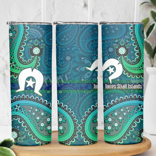 Torres Strait Islands Skinny Tumbler Dhari Emblem Vibrant Teal Indigenous