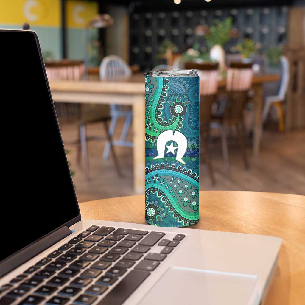 Torres Strait Islands Skinny Tumbler Dhari Emblem Vibrant Teal Indigenous