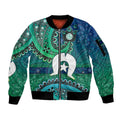 Torres Strait Islands Sleeve Zip Bomber Jacket Dhari Emblem Vibrant Teal Indigenous