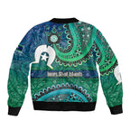 Torres Strait Islands Sleeve Zip Bomber Jacket Dhari Emblem Vibrant Teal Indigenous