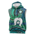 Torres Strait Islands Sleeveless Hoodie Dhari Emblem Vibrant Teal Indigenous