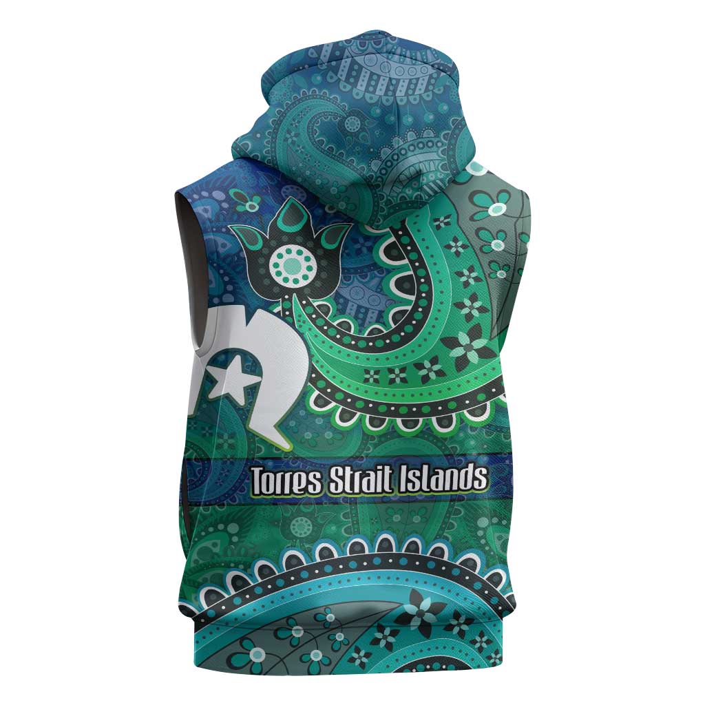 Torres Strait Islands Sleeveless Hoodie Dhari Emblem Vibrant Teal Indigenous
