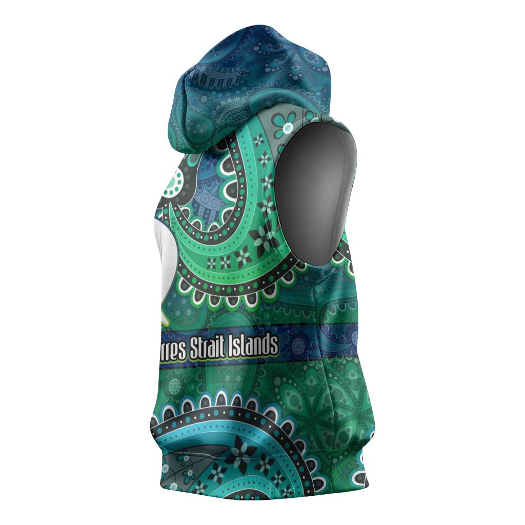 Torres Strait Islands Sleeveless Hoodie Dhari Emblem Vibrant Teal Indigenous