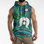 Torres Strait Islands Sleeveless Hoodie Dhari Emblem Vibrant Teal Indigenous