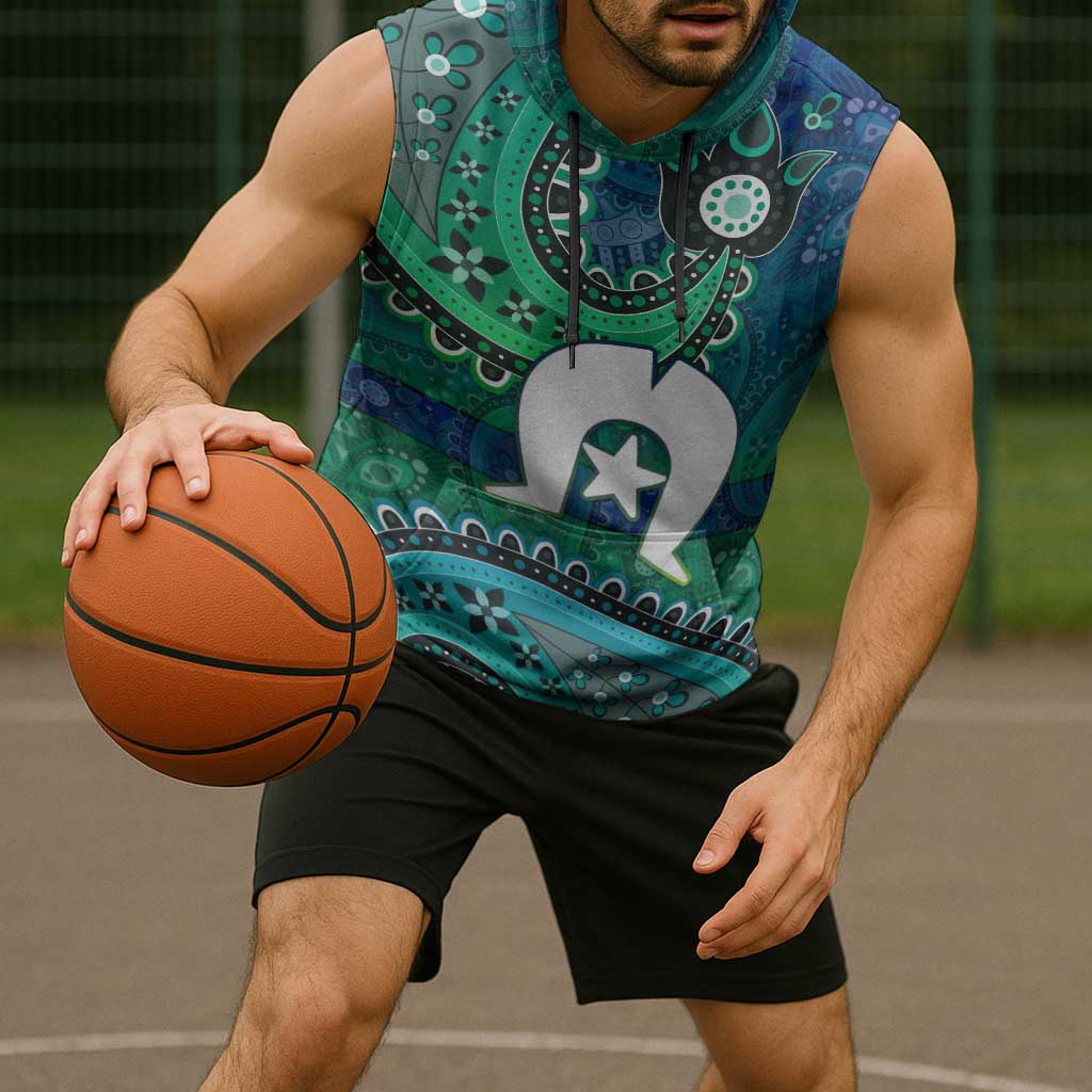 Torres Strait Islands Sleeveless Hoodie Dhari Emblem Vibrant Teal Indigenous