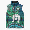 Torres Strait Islands Sleeveless Puffer Jacket Dhari Emblem Vibrant Teal Indigenous