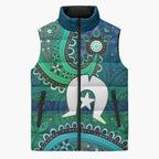 Torres Strait Islands Sleeveless Puffer Jacket Dhari Emblem Vibrant Teal Indigenous