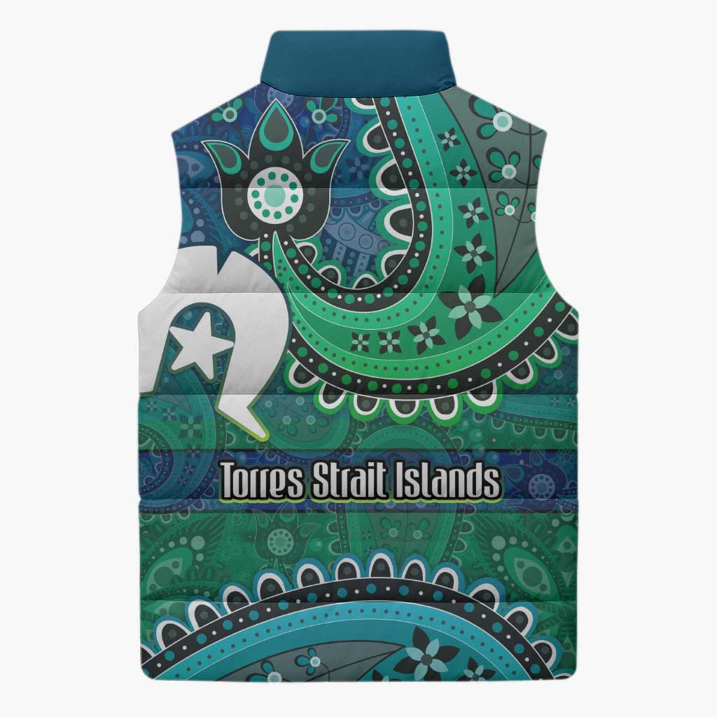 Torres Strait Islands Sleeveless Puffer Jacket Dhari Emblem Vibrant Teal Indigenous