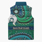 Torres Strait Islands Sleeveless Puffer Jacket Dhari Emblem Vibrant Teal Indigenous