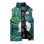 Torres Strait Islands Sleeveless Puffer Jacket Dhari Emblem Vibrant Teal Indigenous