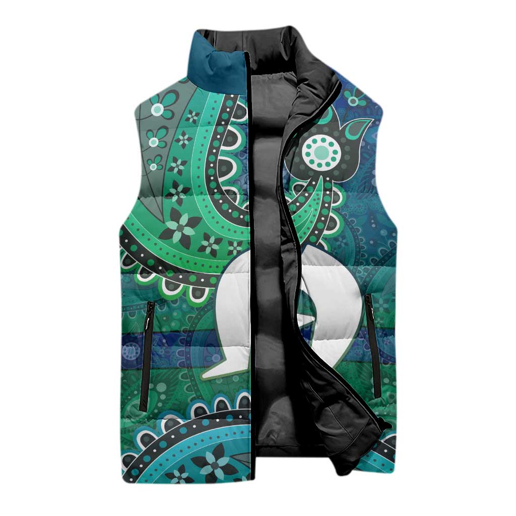 Torres Strait Islands Sleeveless Puffer Jacket Dhari Emblem Vibrant Teal Indigenous