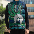 Torres Strait Islands Sleeveless Puffer Jacket Dhari Emblem Vibrant Teal Indigenous