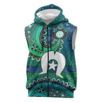 Torres Strait Islands Sleeveless Zip Hoodie Dhari Emblem Vibrant Teal Indigenous
