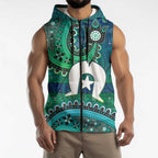 Torres Strait Islands Sleeveless Zip Hoodie Dhari Emblem Vibrant Teal Indigenous