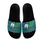 Torres Strait Islands Slide Sandals Dhari Emblem Vibrant Teal Indigenous