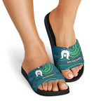 Torres Strait Islands Slide Sandals Dhari Emblem Vibrant Teal Indigenous