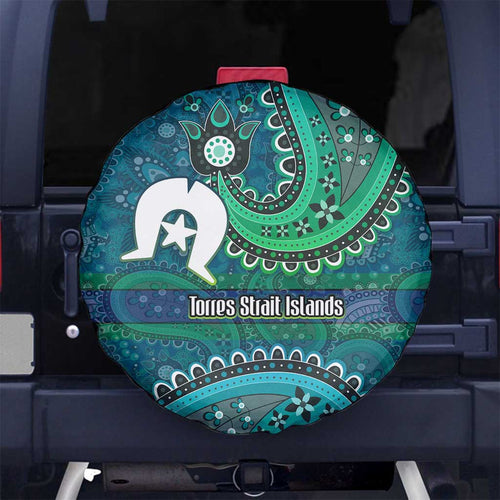 Torres Strait Islands Spare Tire Cover Dhari Emblem Vibrant Teal Indigenous