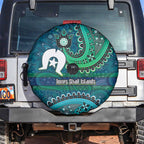 Torres Strait Islands Spare Tire Cover Dhari Emblem Vibrant Teal Indigenous