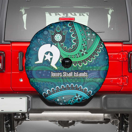 Torres Strait Islands Spare Tire Cover Dhari Emblem Vibrant Teal Indigenous