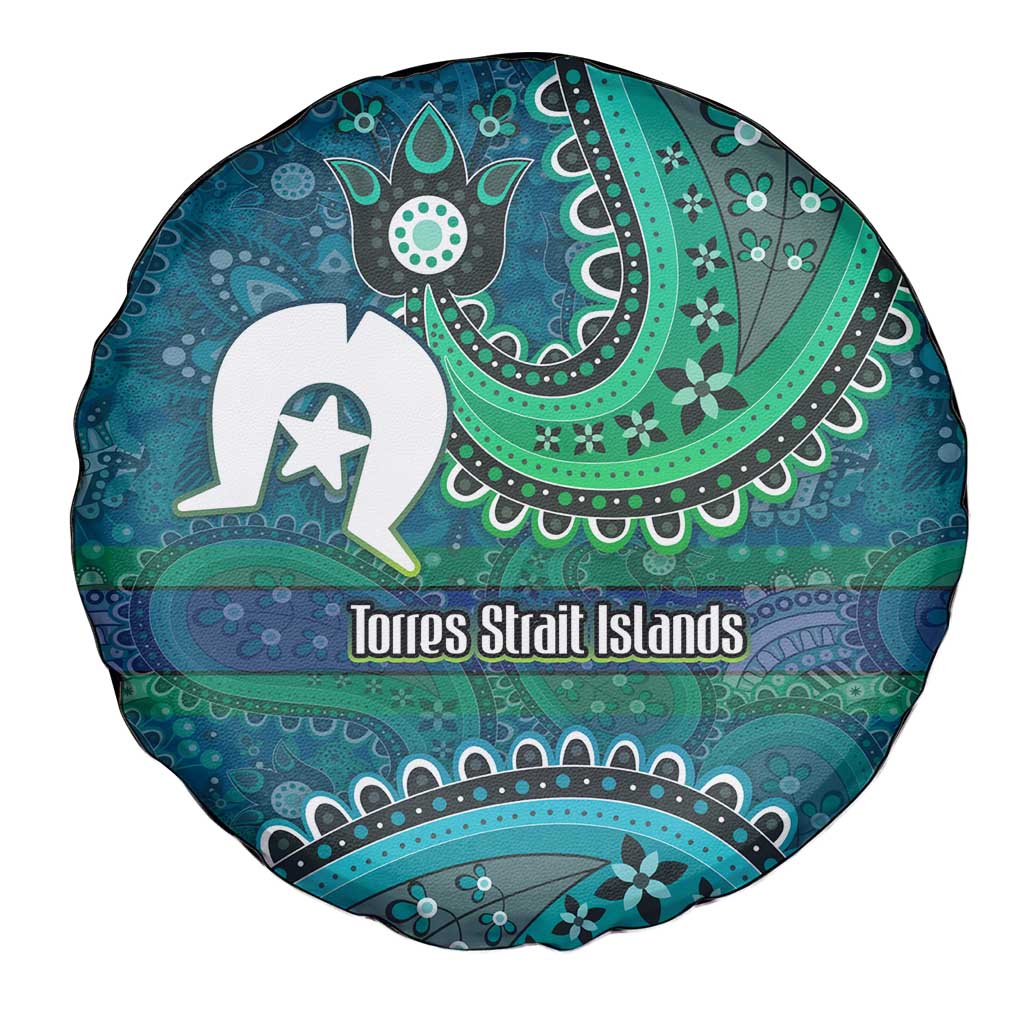 Torres Strait Islands Spare Tire Cover Dhari Emblem Vibrant Teal Indigenous