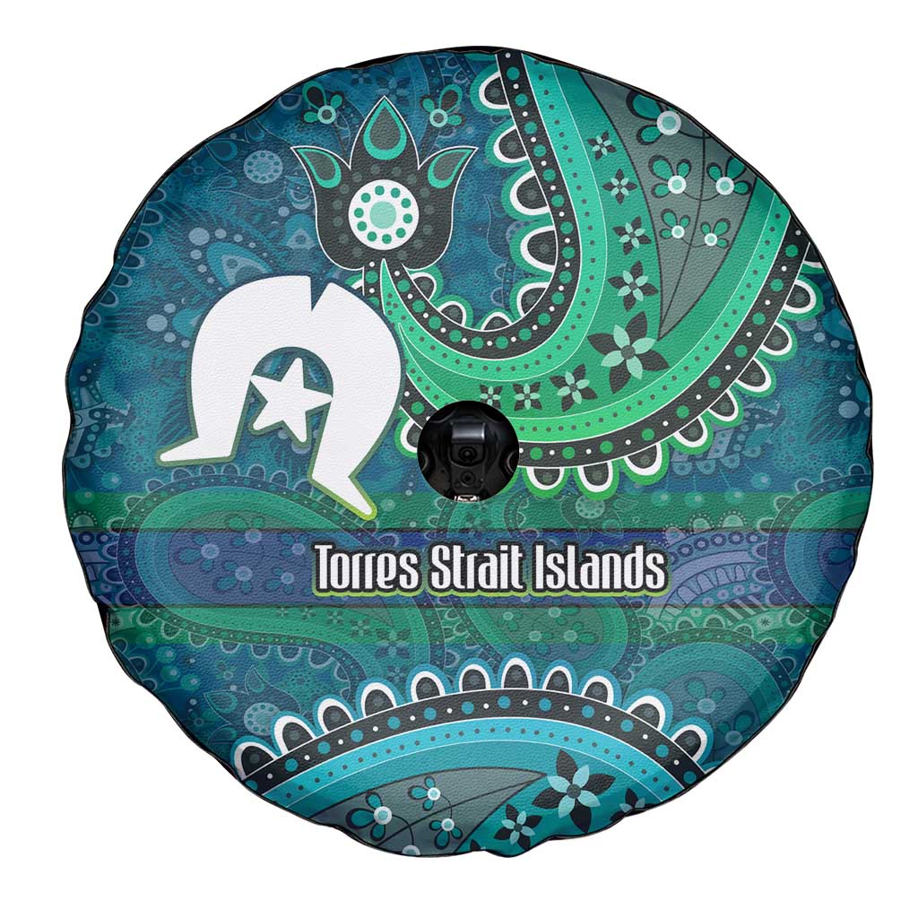 Torres Strait Islands Spare Tire Cover Dhari Emblem Vibrant Teal Indigenous