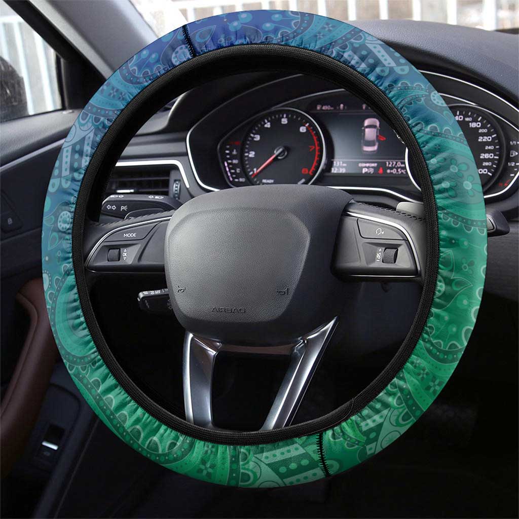 Torres Strait Islands Steering Wheel Cover Dhari Emblem Vibrant Teal Indigenous